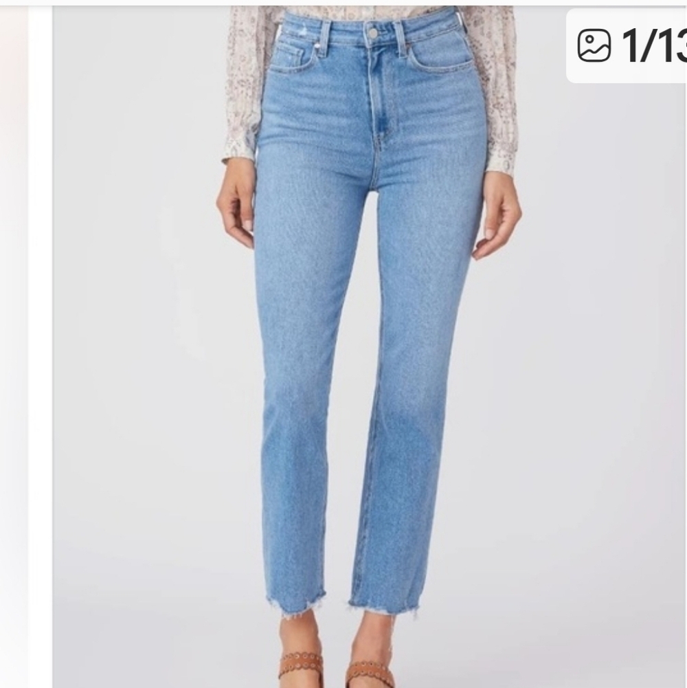 PAIGE Light Blue Cropped Straight Ankle Jeans